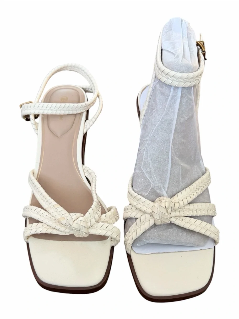 Giani Bernini Cream Braided Ankle-Strap Block‎ Heel Sandal